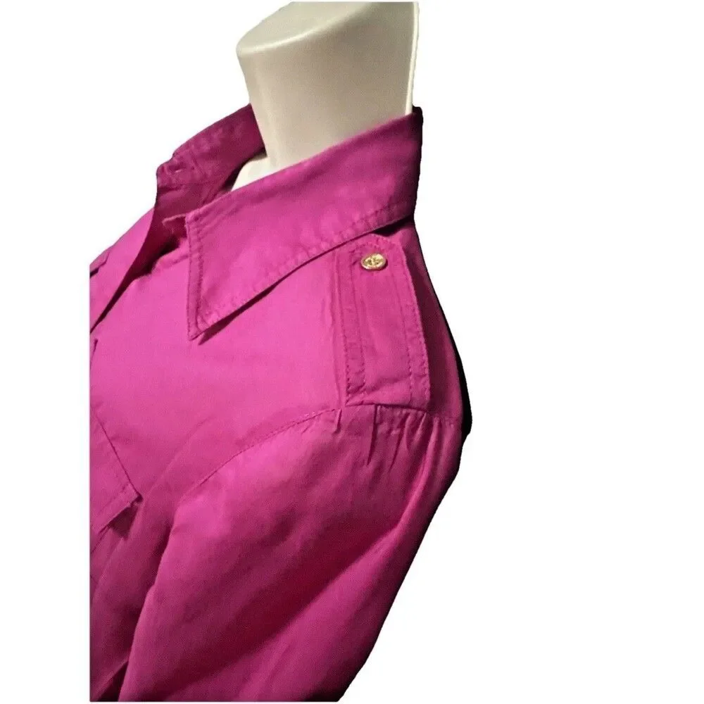 Tory Burch Pink Button Up Shirt Size 6 Semi Sheer Cotton Gold Buttons